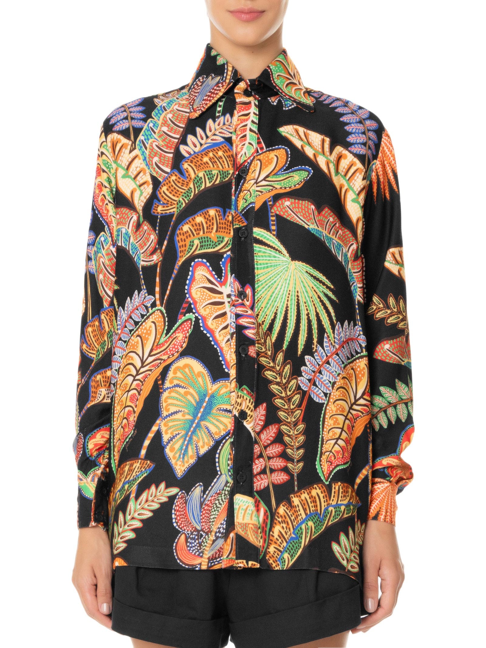 Camisa Feminina Folhagem Cool Preto  Farm