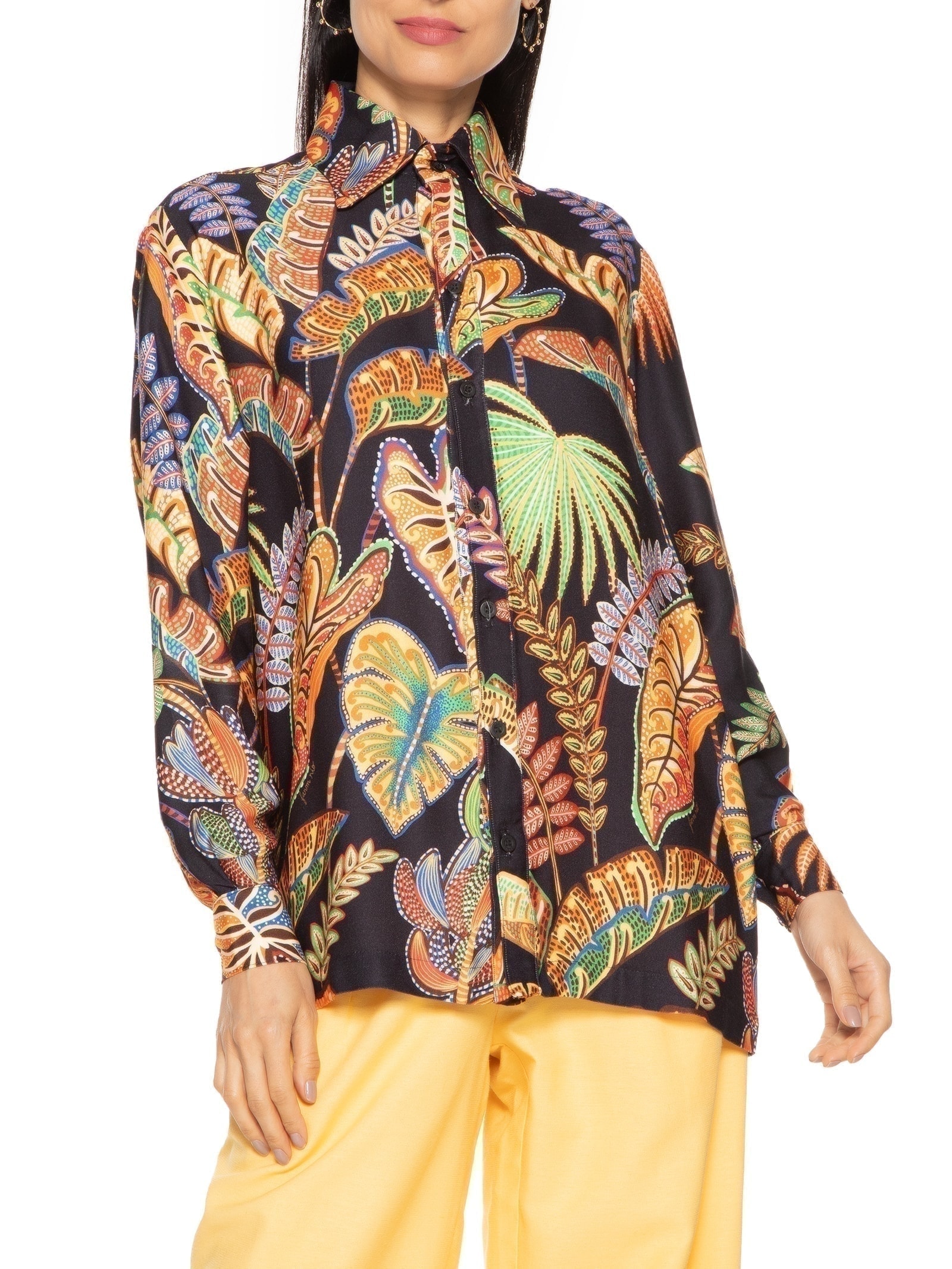 Camisa Feminina Folhagem Cool Preto  Farm