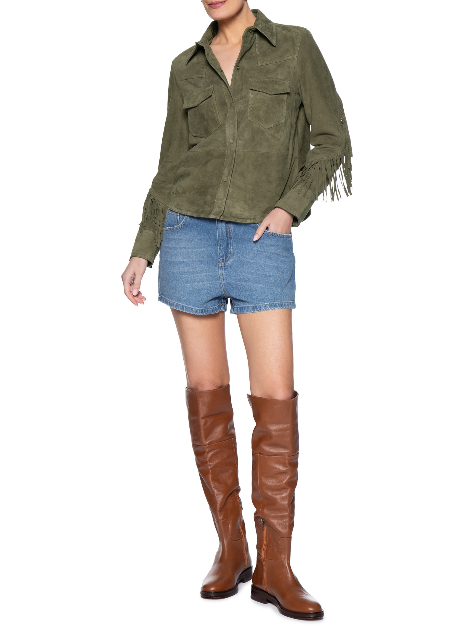 Camisa Feminina Franjas Chamois Verde Maria Filó