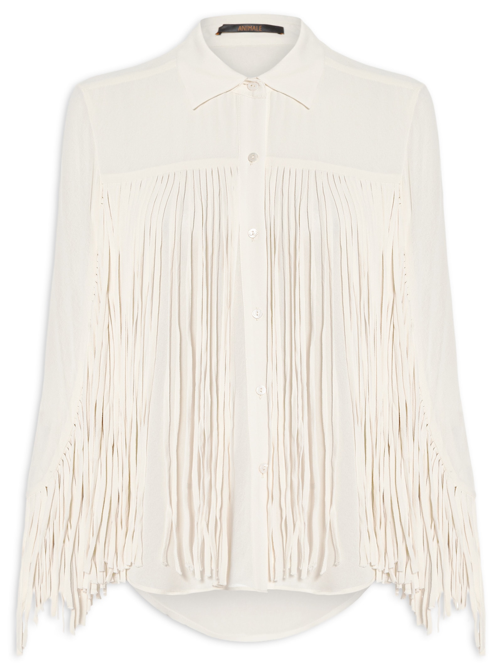 Camisa Feminina Georgette Com Franjas Off White Animale