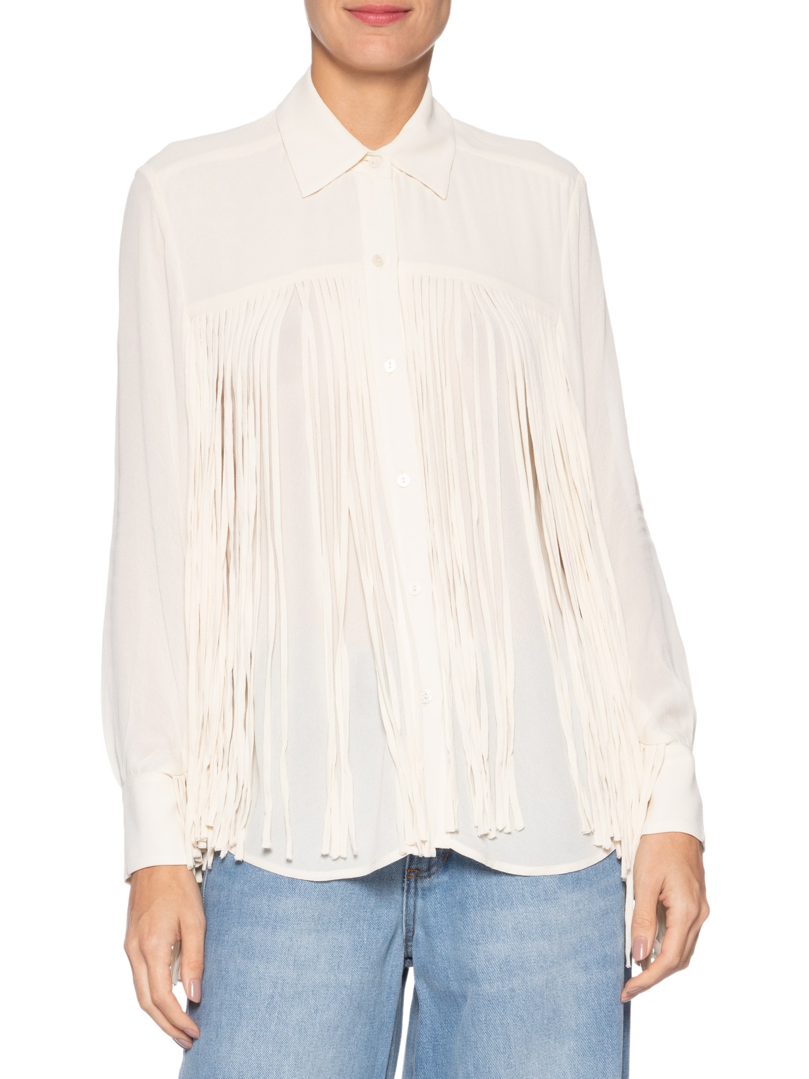 Camisa Feminina Georgette Com Franjas Off White Animale