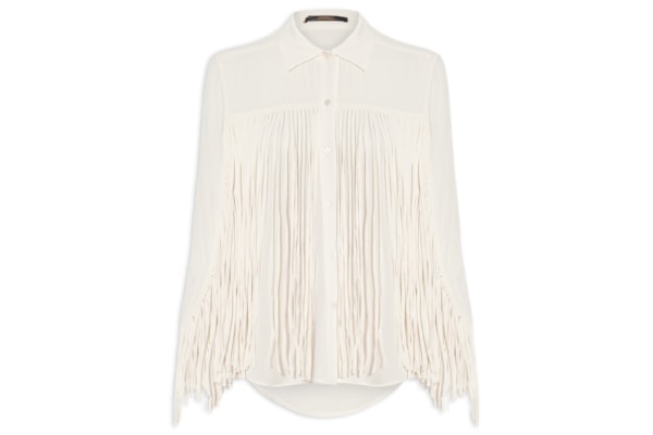 Camisa Feminina Georgette Com Franjas - Off White