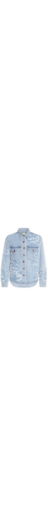 Camisa Feminina Jaqueta Jeans Bordado Flor - Azul