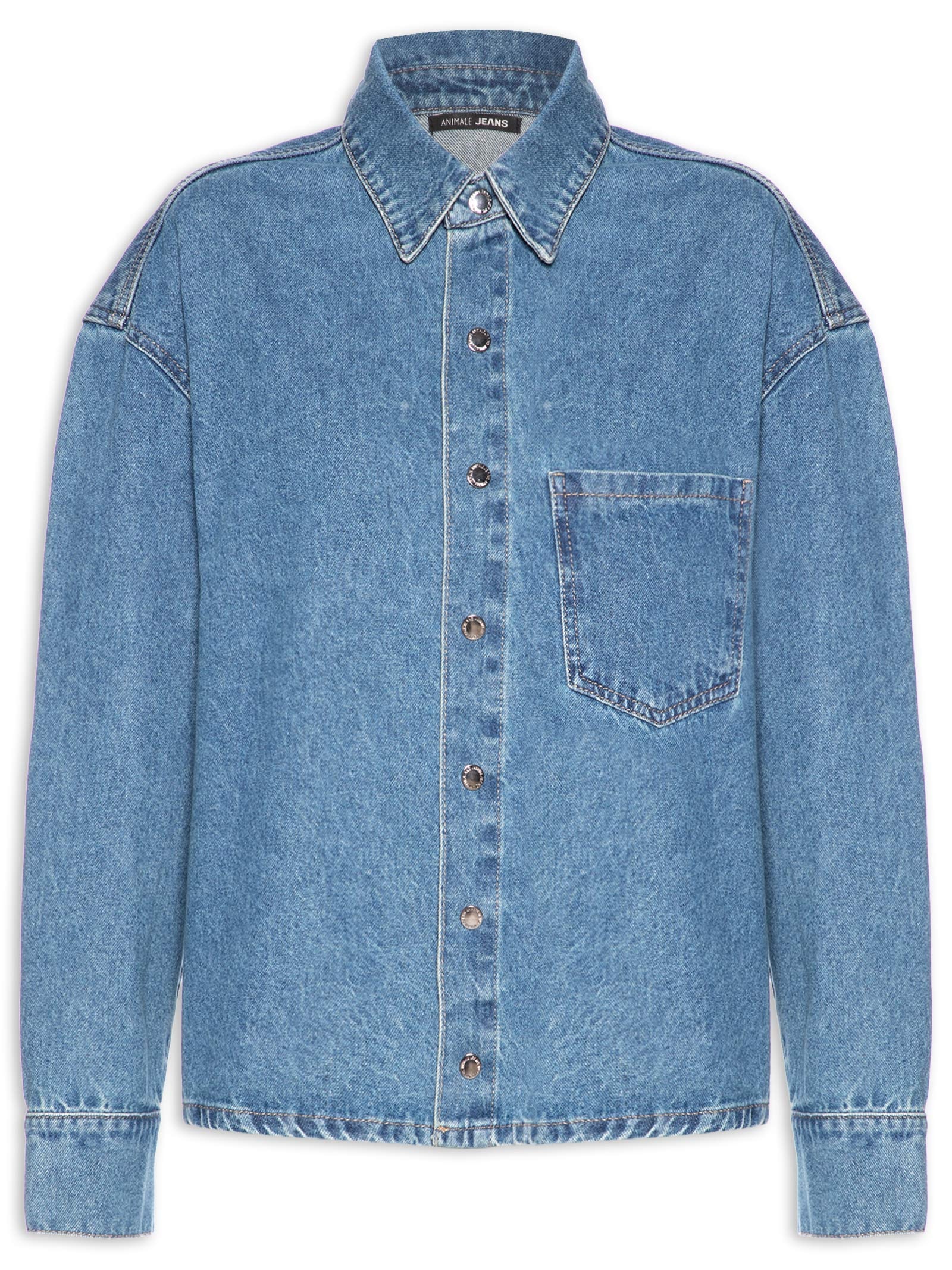 Camisa Feminina Jeans Blue Medio Com Dirty Azul Animale Jeans