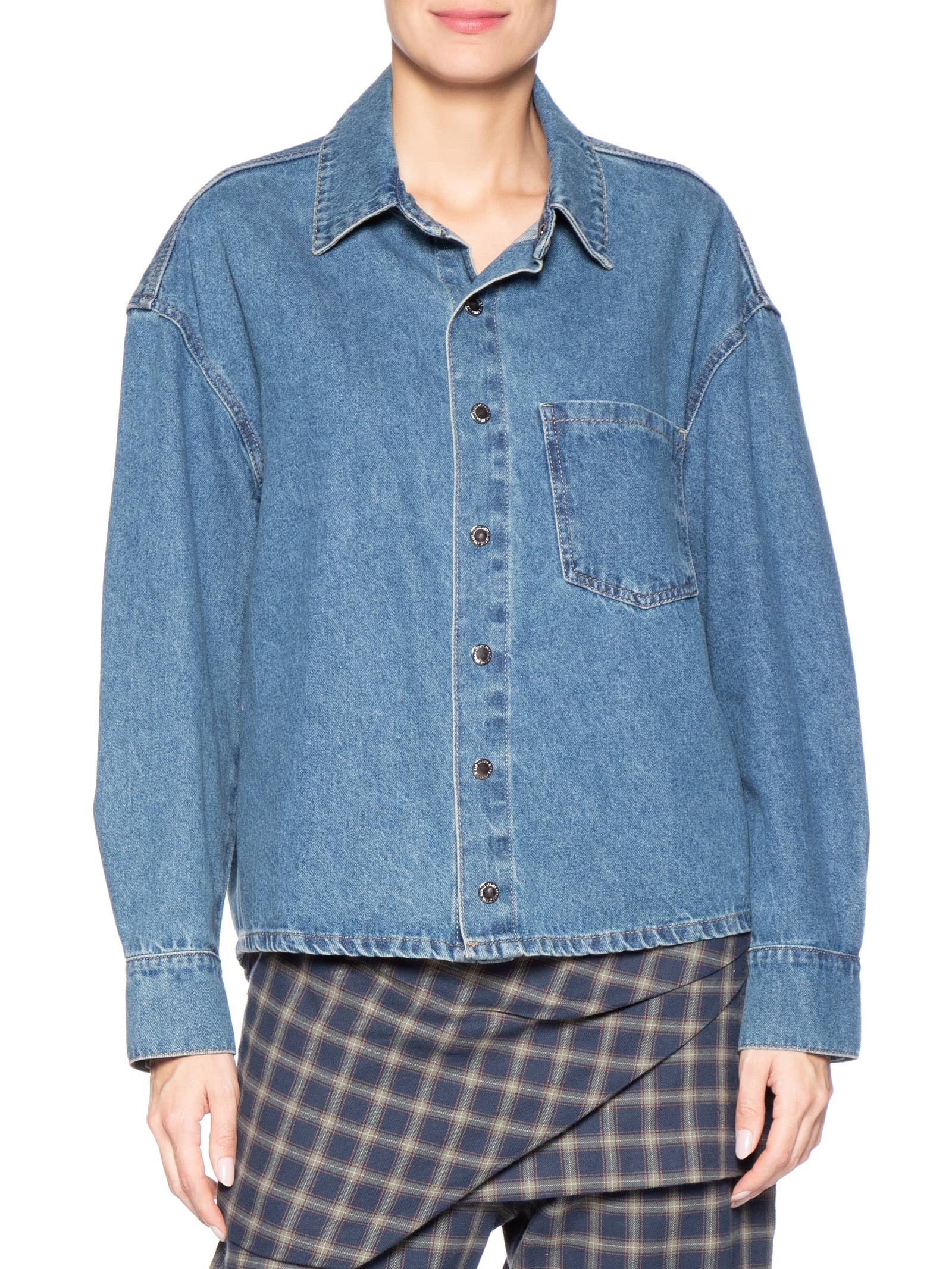 Camisa Feminina Jeans Blue Medio Com Dirty Azul Animale Jeans