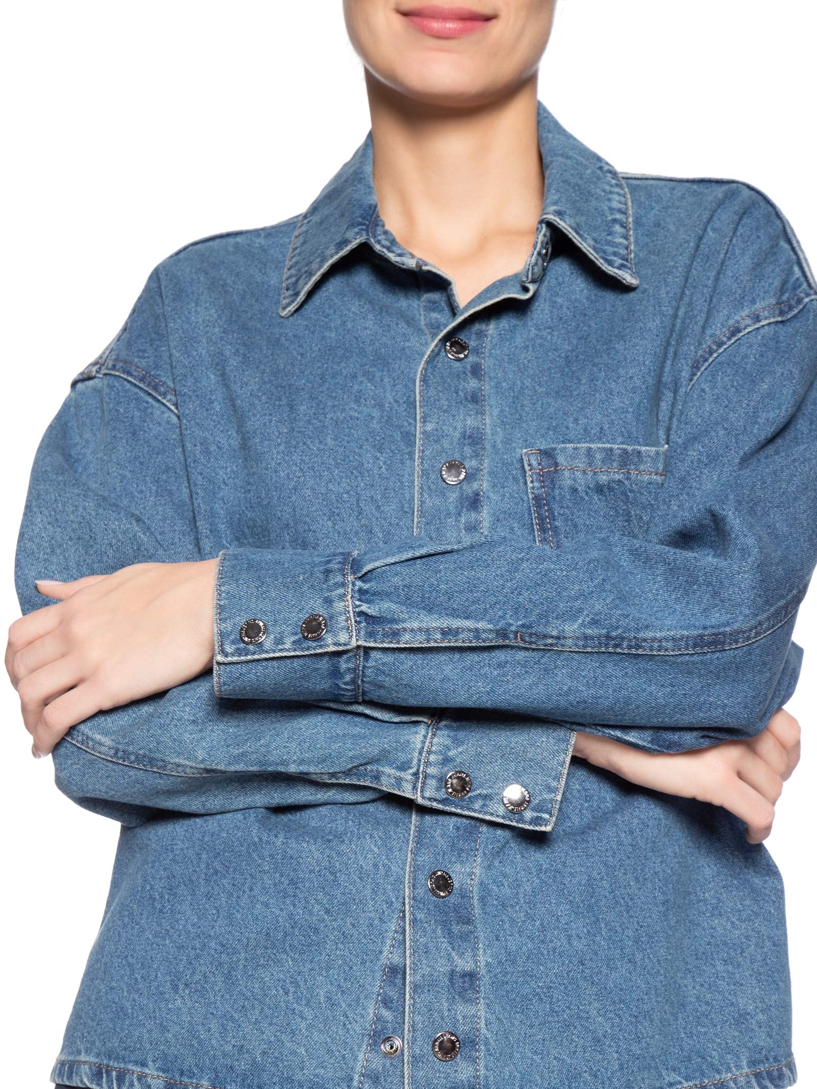 Camisa Feminina Jeans Blue Medio Com Dirty Azul Animale Jeans