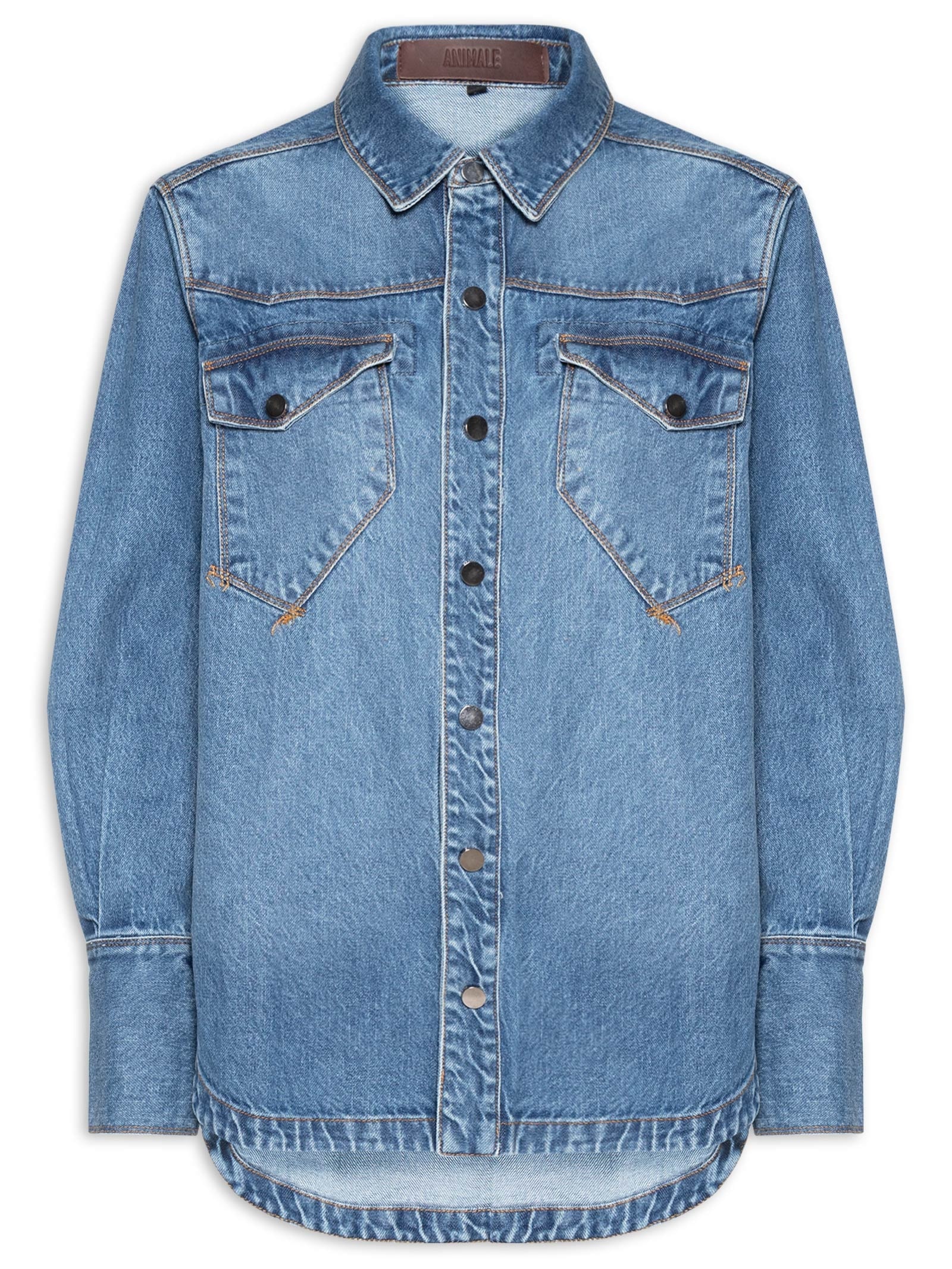 Camisa Feminina Jeans Cintura Costas Azul Animale