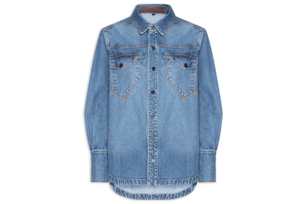 Camisa Feminina Jeans Cintura Costas - Azul