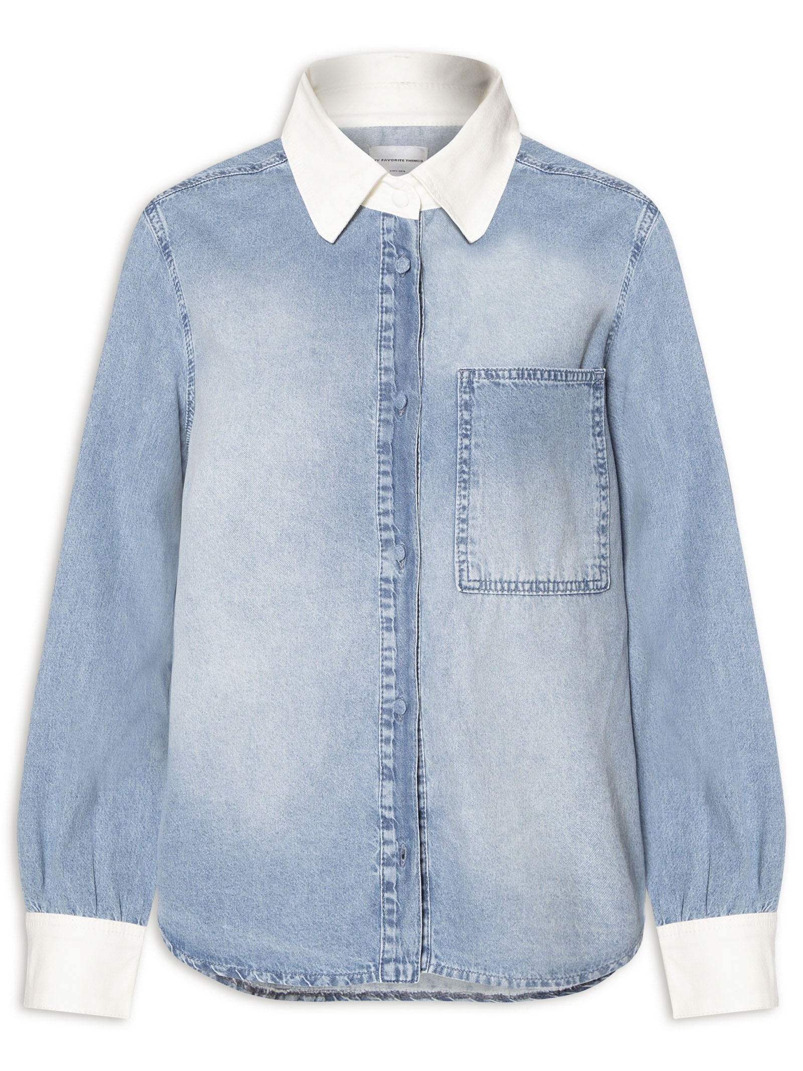 Camisa Feminina Jeans Com Fola Contrastante Azul My Favorite