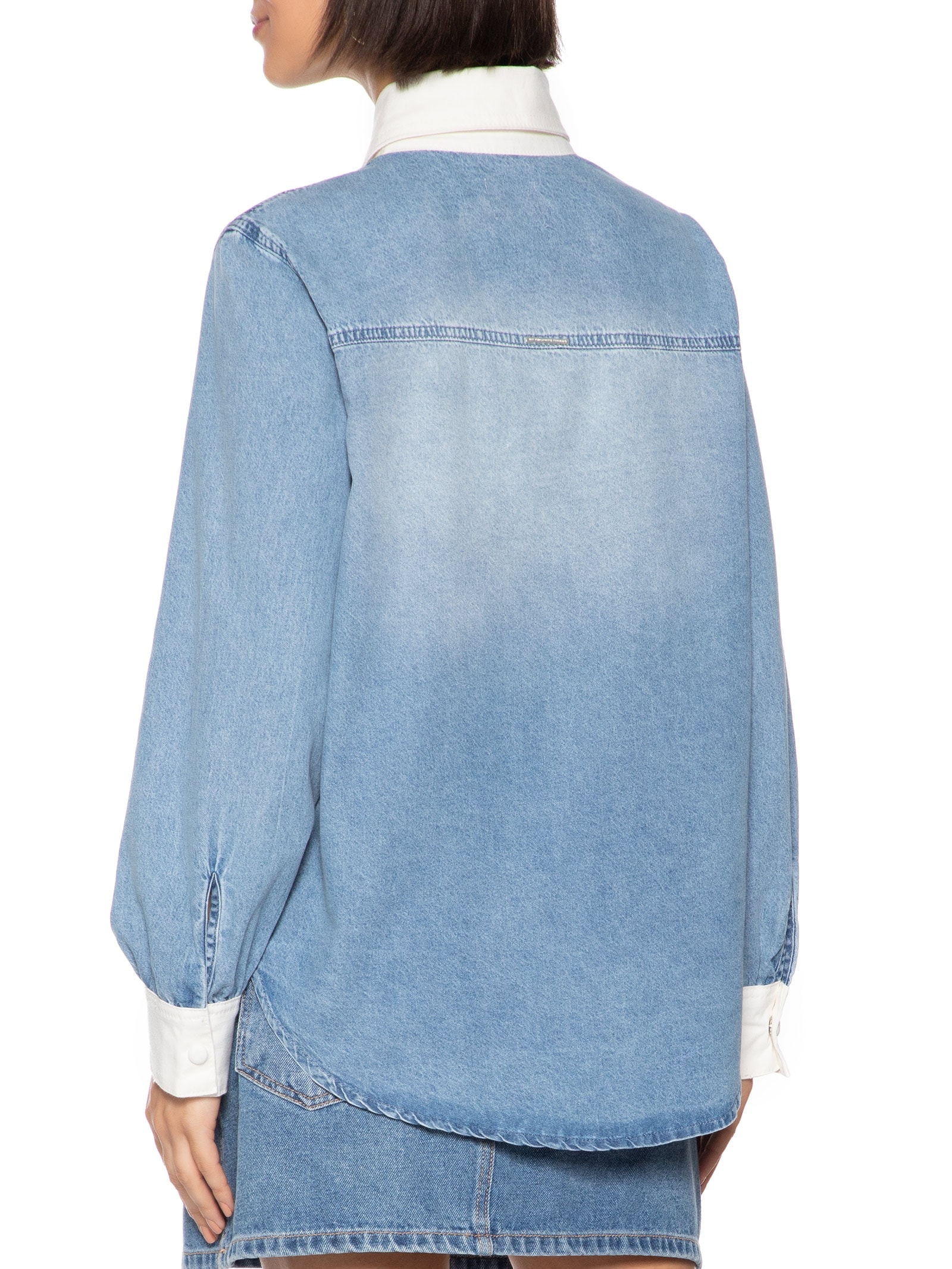 Camisa Feminina Jeans Com Fola Contrastante Azul My Favorite