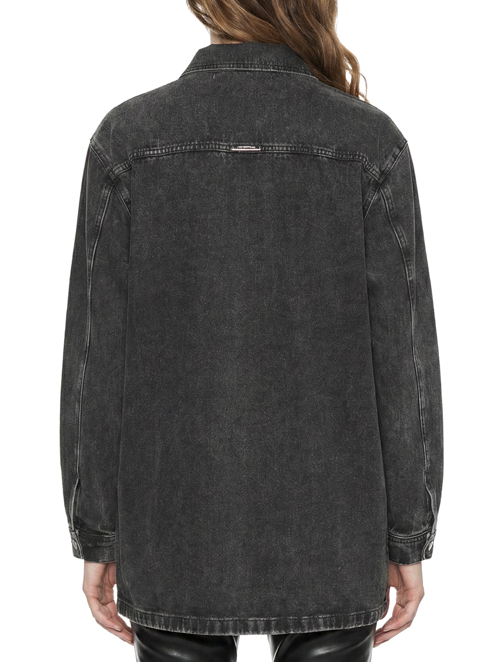 Camisa Feminina Jeans Com Gola Pelo Preto Lança Perfume