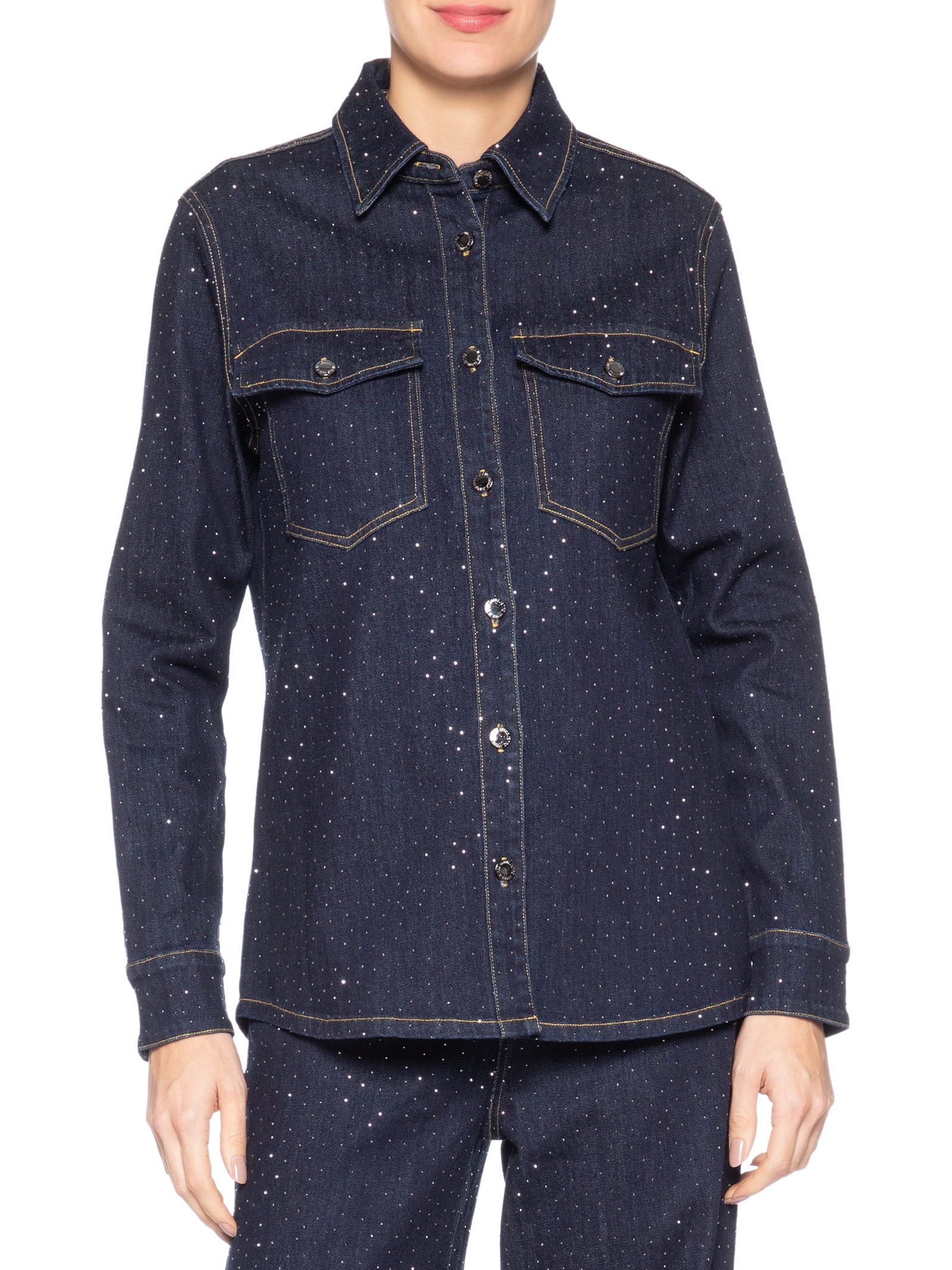 Camisa Feminina Jeans Com Strass Azul Animale Jeans