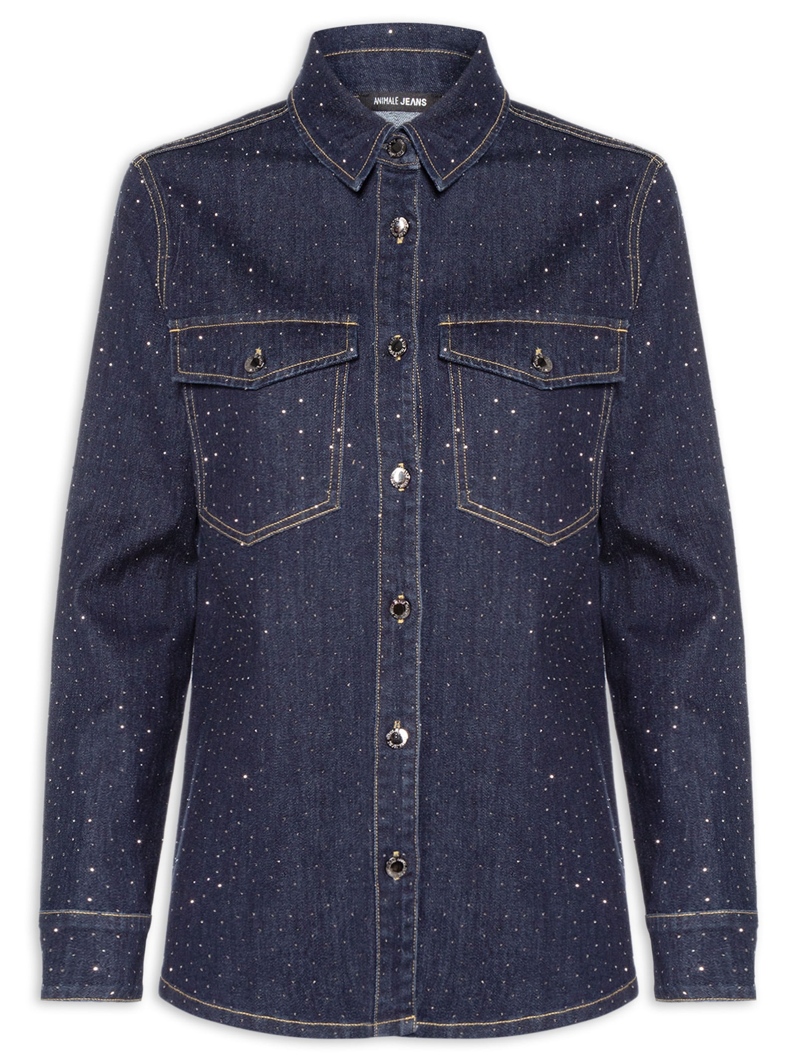 Camisa Feminina Jeans Com Strass – Azul Animale Jeans