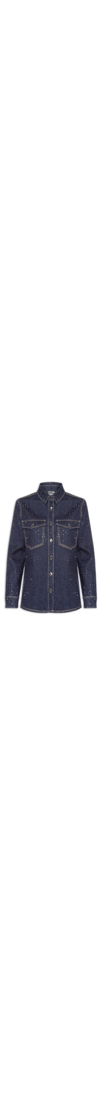 Camisa Feminina Jeans Com Strass – Azul