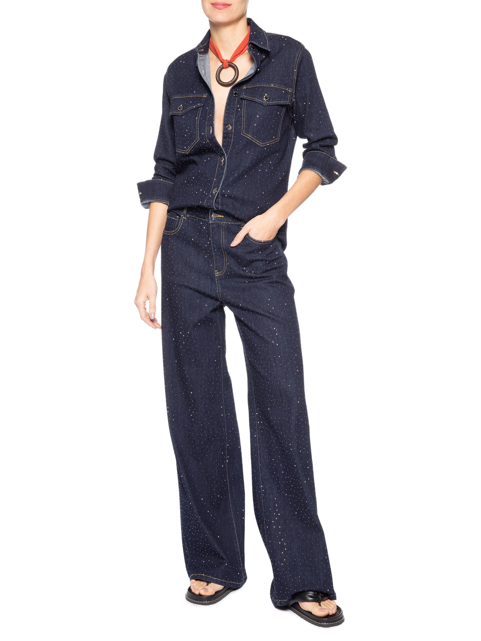 Camisa Feminina Jeans Com Strass – Azul Animale Jeans