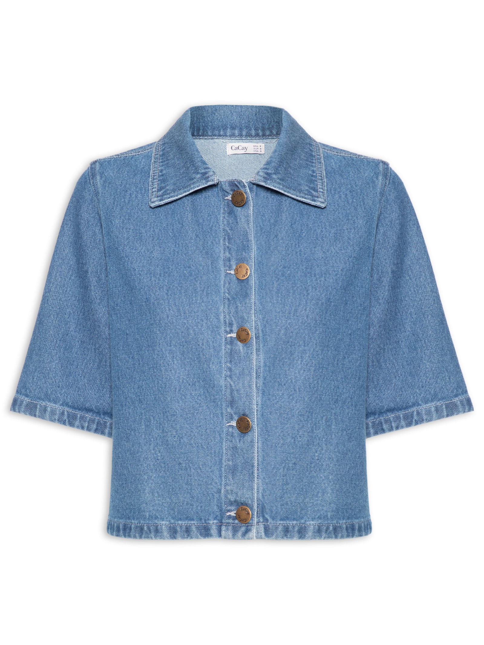 Camisa Feminina Jeans Estampa Laser Coqueiro Azul Cacay