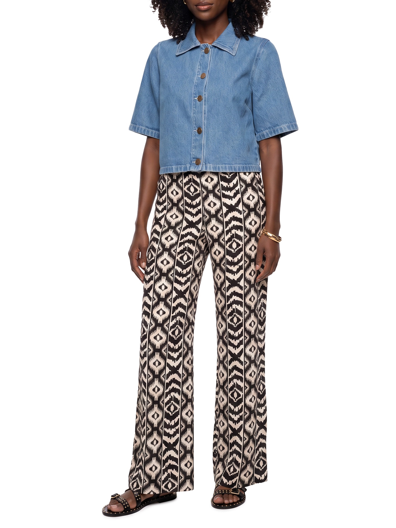 Camisa Feminina Jeans Estampa Laser Coqueiro Azul Cacay