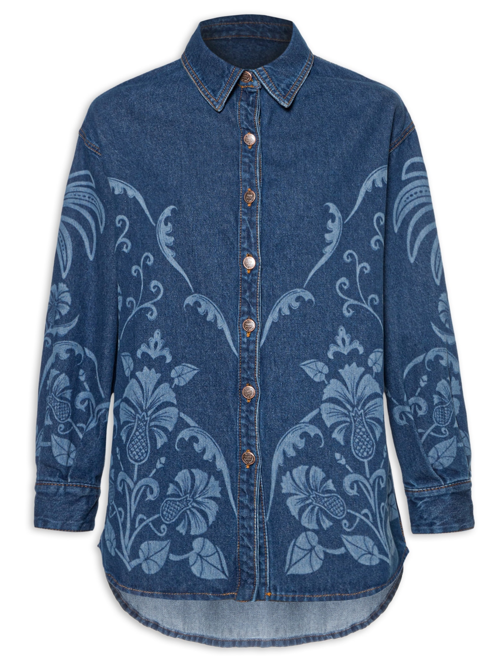Camisa Feminina Jeans Laser Abacaxi Deco Azul  Farm