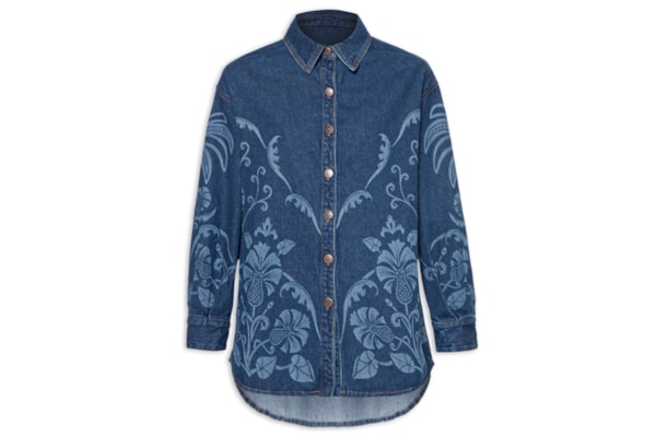 Camisa Feminina Jeans Laser Abacaxi Deco - Azul 