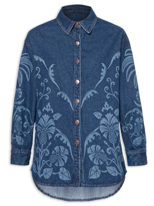 Camisa Feminina Jeans Laser Abacaxi Deco – Azul