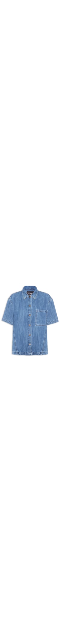 Camisa Feminina Jeans Manga Curta Recorte - Azul