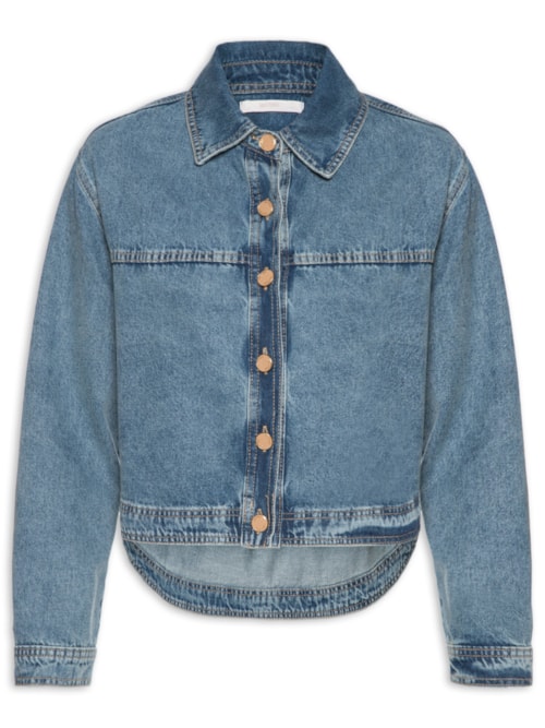 Camisa Feminina Jeans Manga Longa – Azul