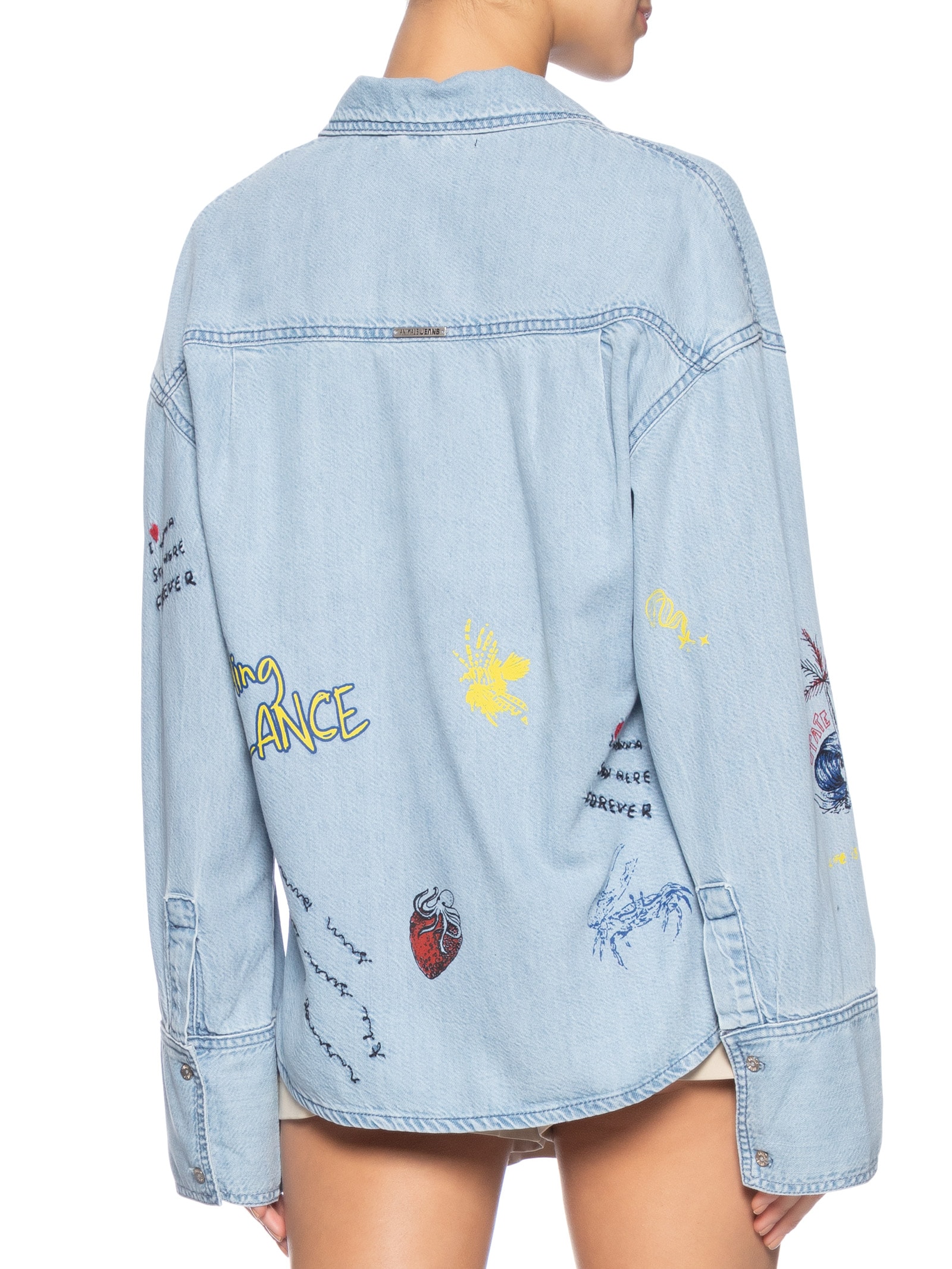  Camisa Feminina Jeans Over Silk Emojis Azul Animale Jeans