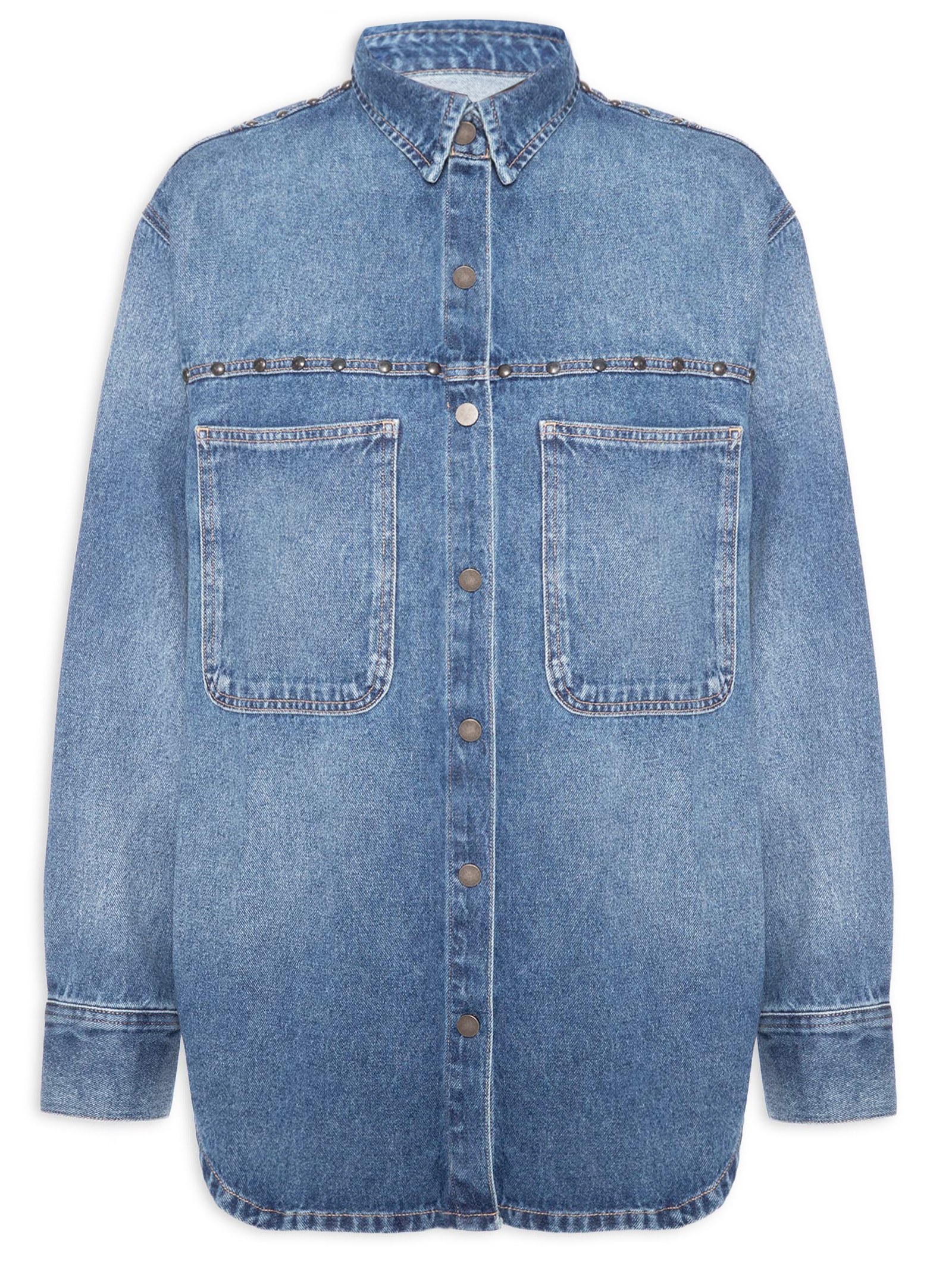 Camisa Feminina Jeans Over Tachas Azul Animale Jeans
