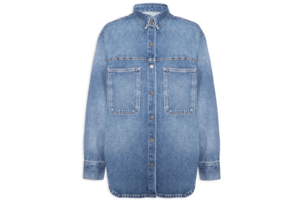 Camisa Feminina Jeans Over Tachas - Azul