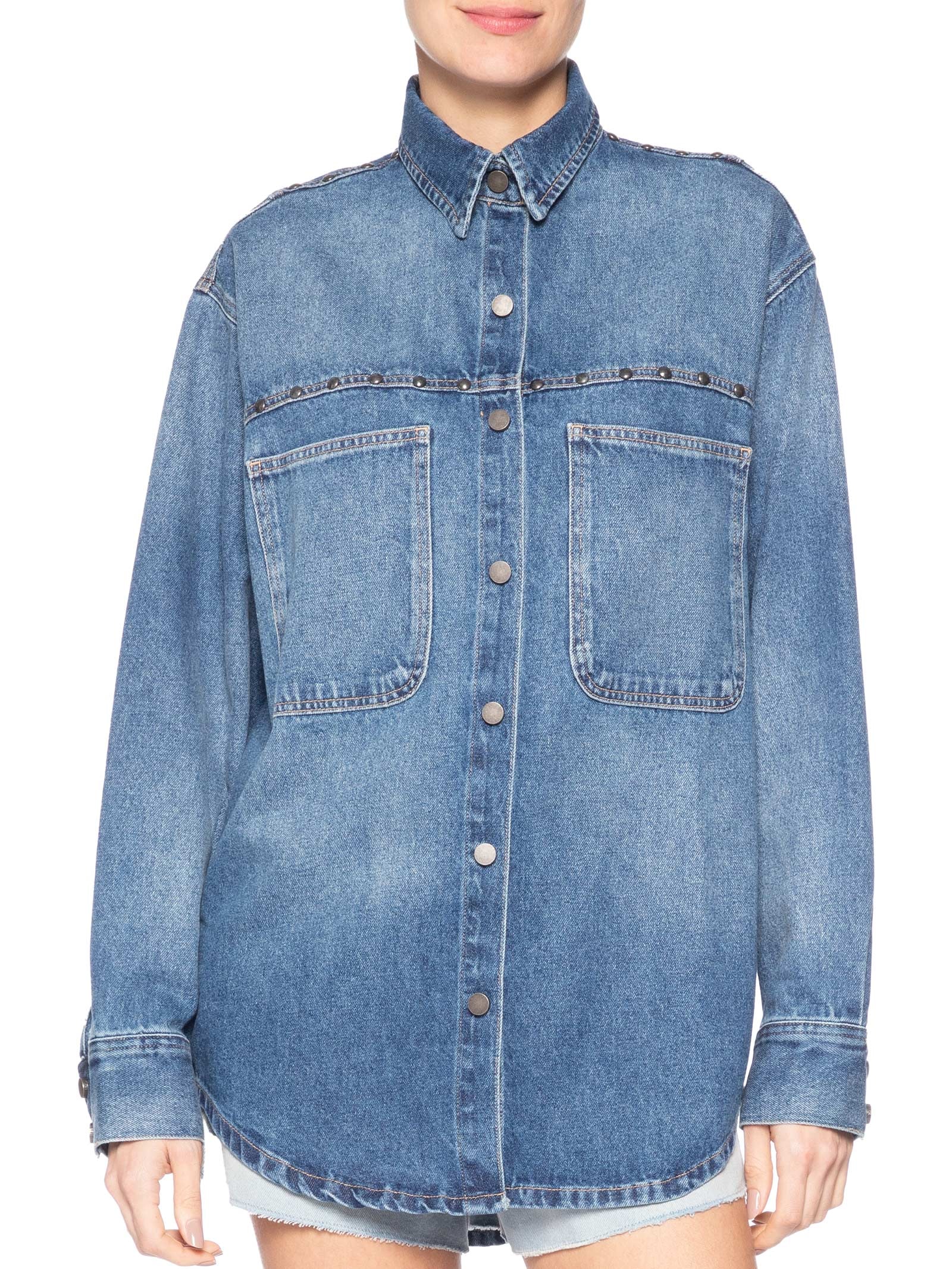 Camisa Feminina Jeans Over Tachas Azul Animale Jeans