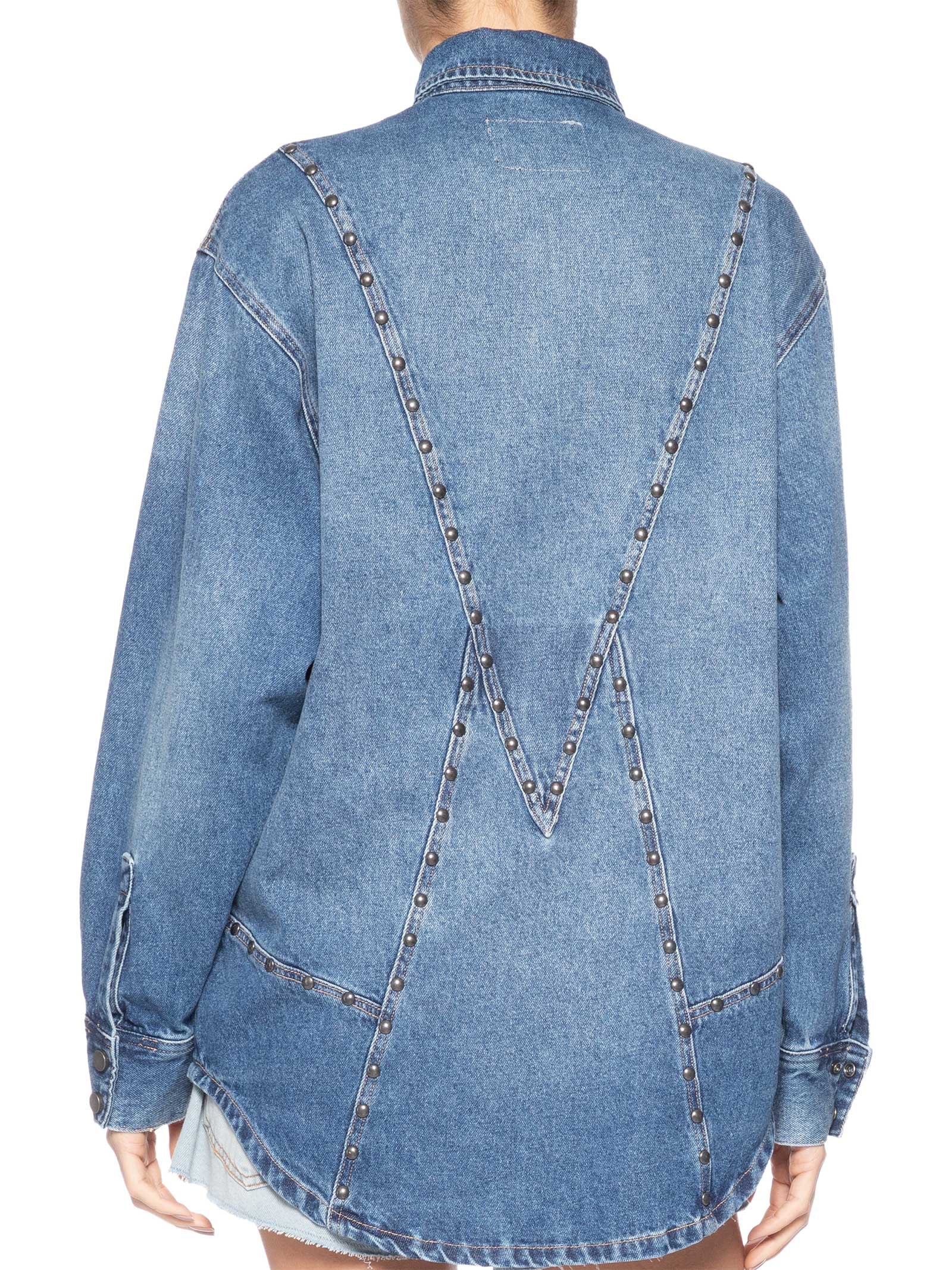 Camisa Feminina Jeans Over Tachas Azul Animale Jeans