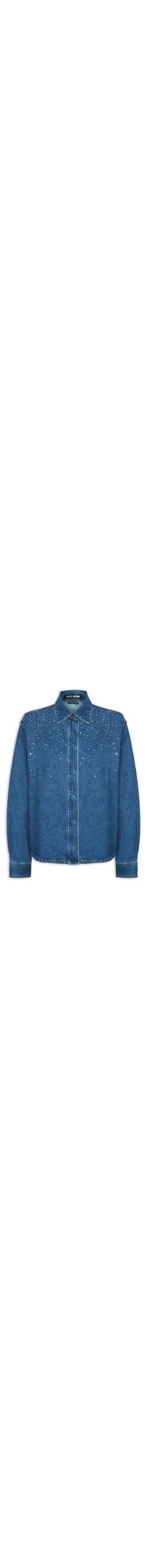 Camisa Feminina Jeans Overboy Cristais - Azul