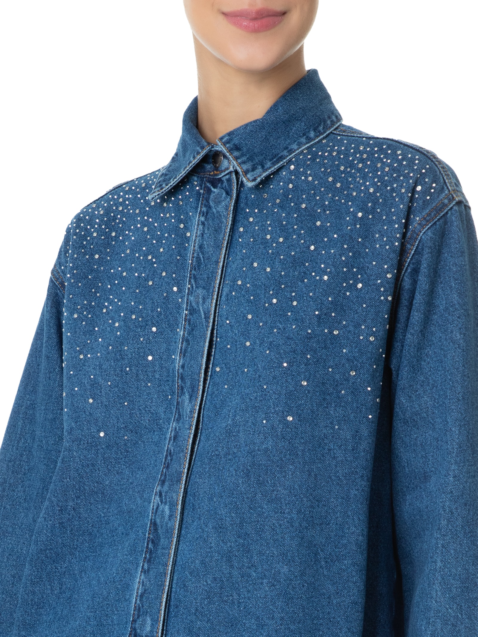 Camisa Feminina Jeans Overboy Cristais Azul Animale Jeans