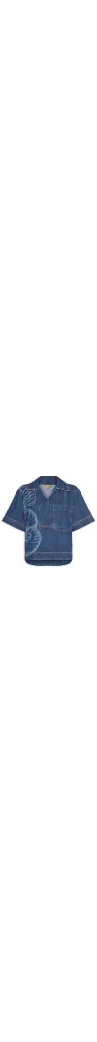 Camisa Feminina Jeans Polo Laser Maxi Conchas - Azul