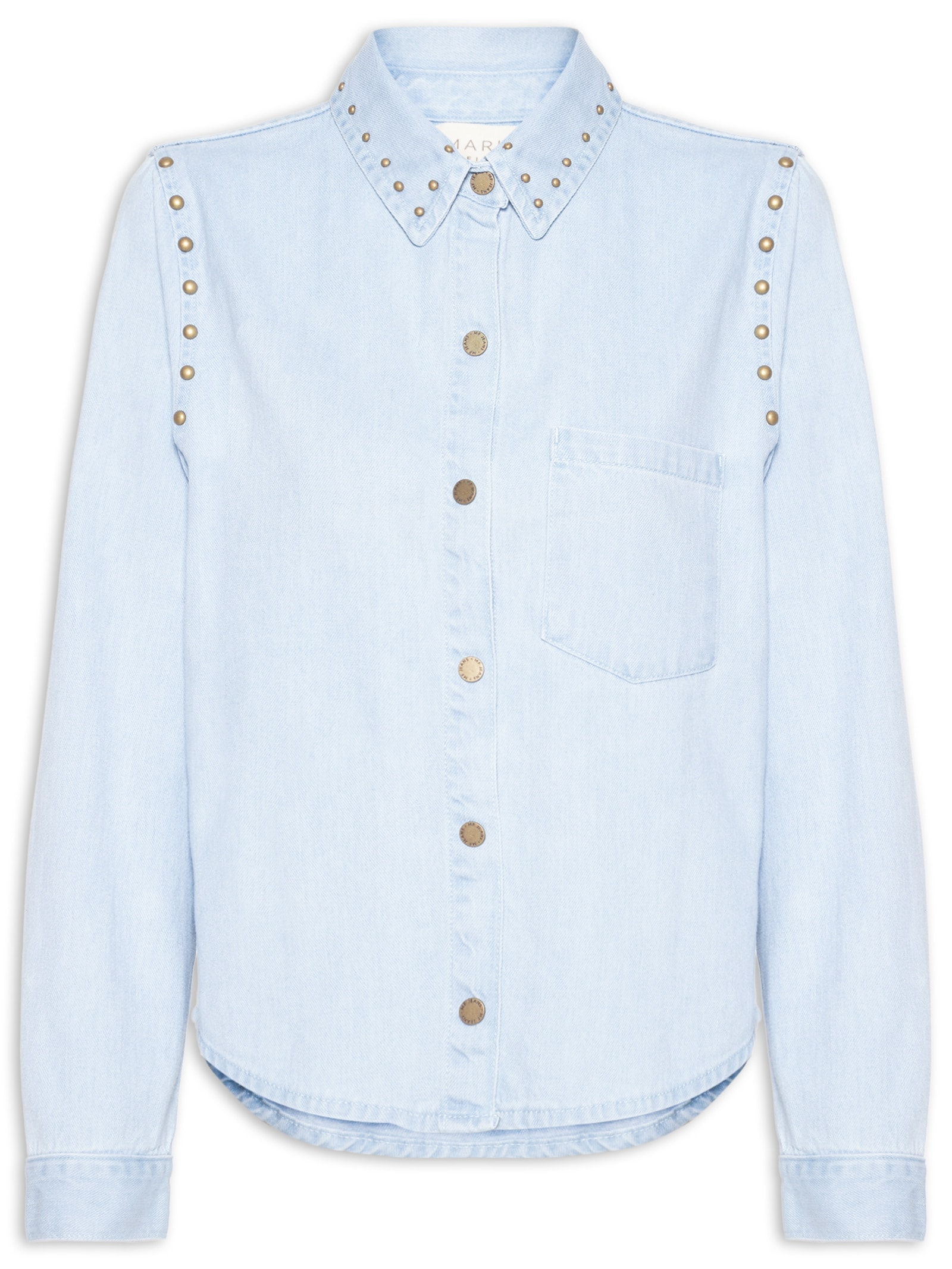 Camisa Feminina Jeans Rebites Gola E Cava – Azul Maria Filó