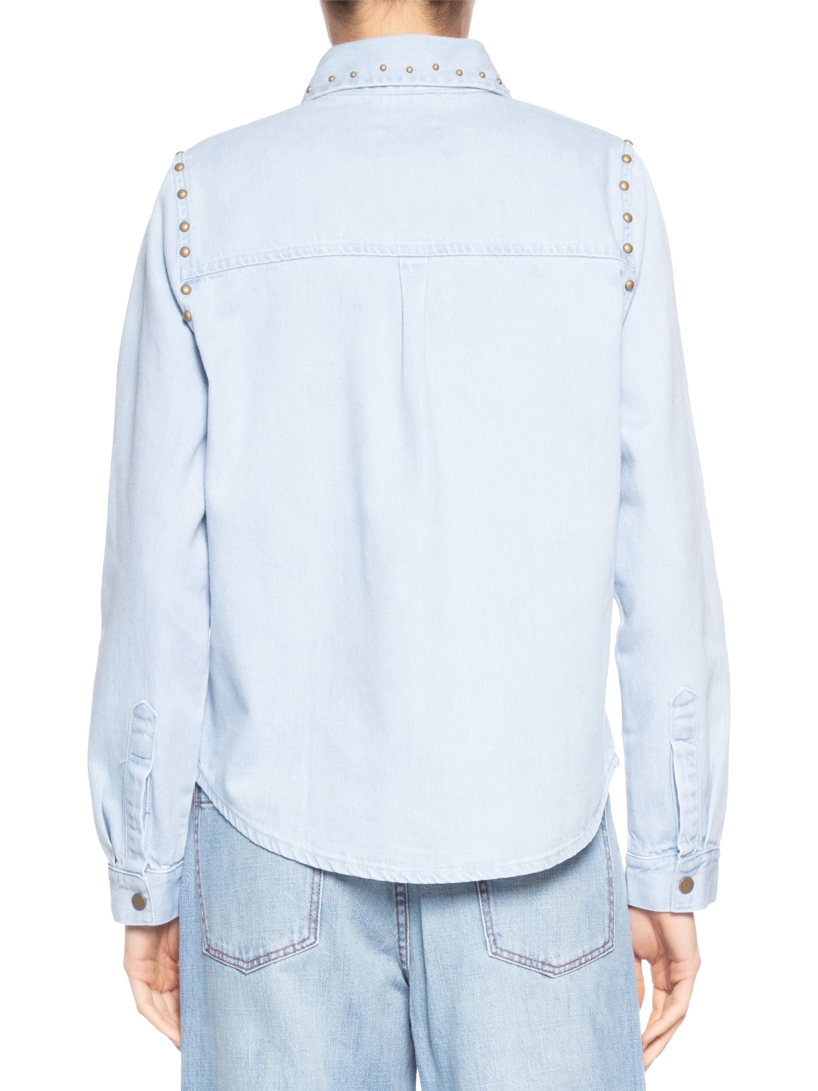 Camisa Feminina Jeans Rebites Gola E Cava – Azul Maria Filó