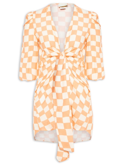 Camisa Feminina Katarina Xadrez - Laranja