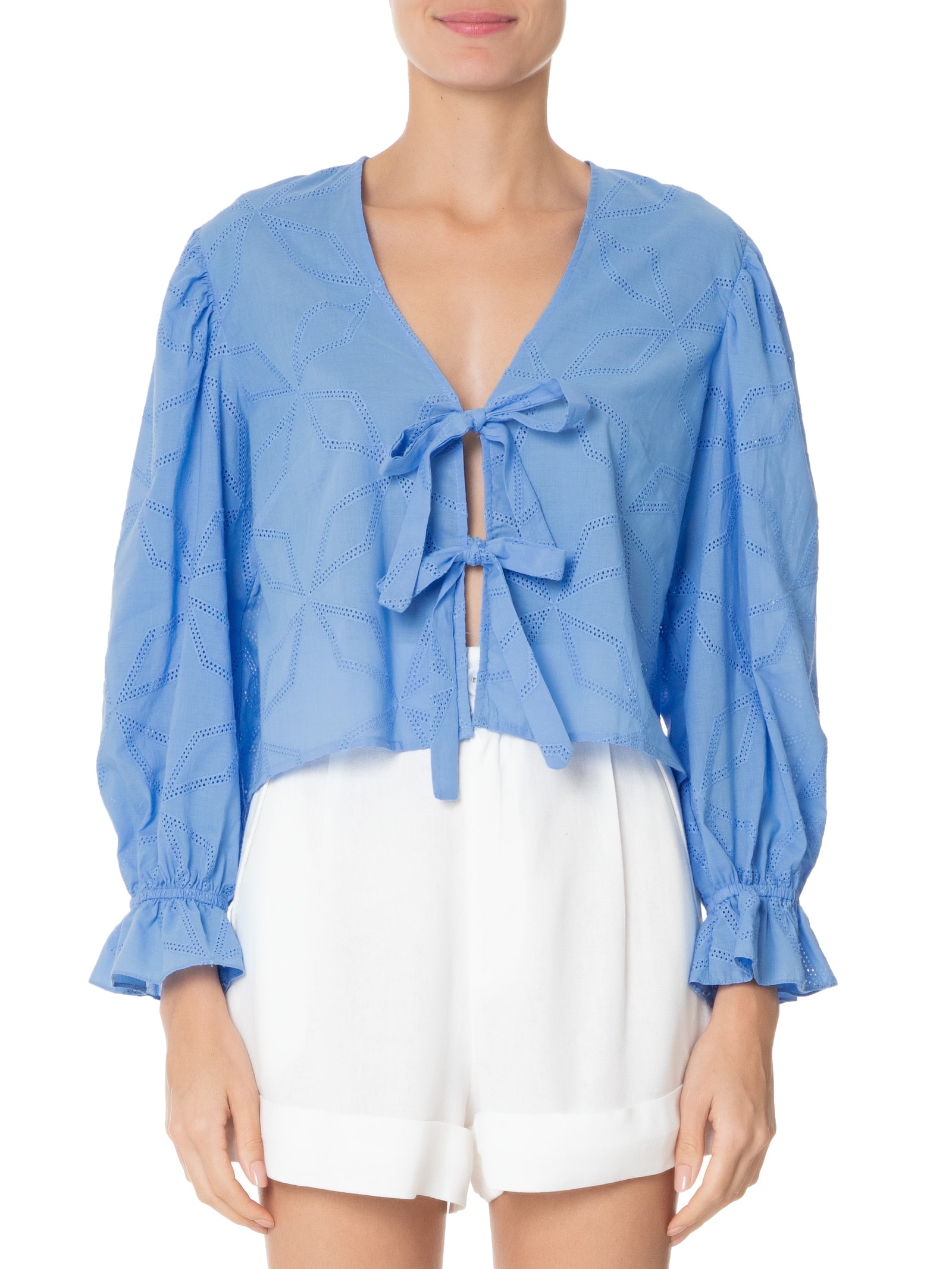 Camisa Feminina Laise Bordada Azul Dress To