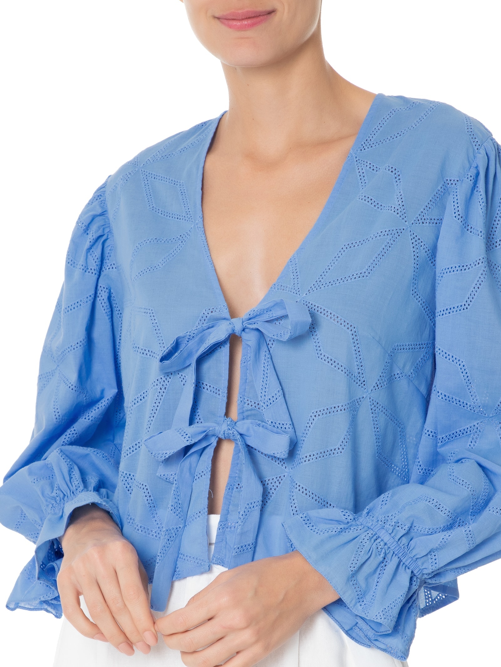 Camisa Feminina Laise Bordada Azul Dress To