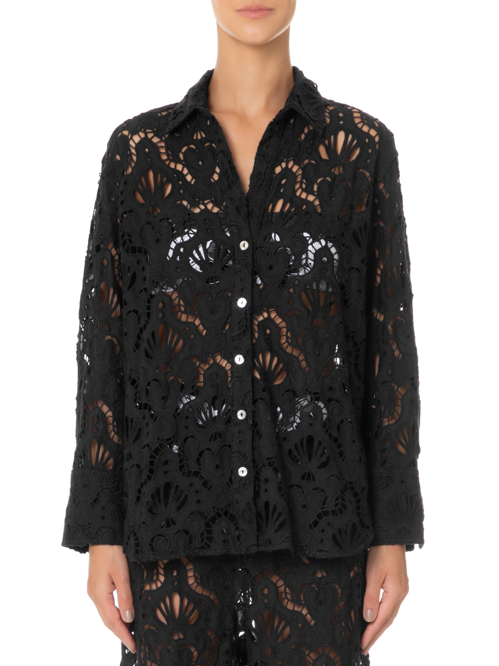 Camisa Feminina Laise Concha Preto Farm Praia