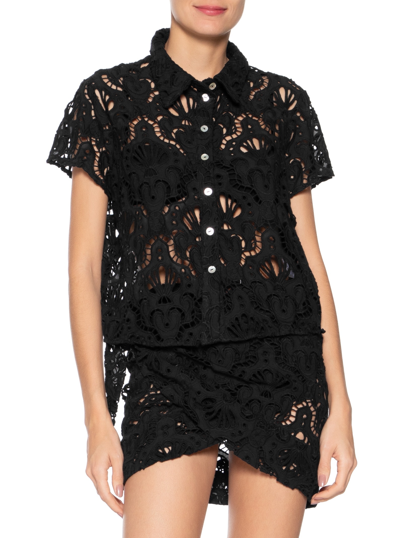 Camisa Feminina Laise Concha Preto Farm Praia