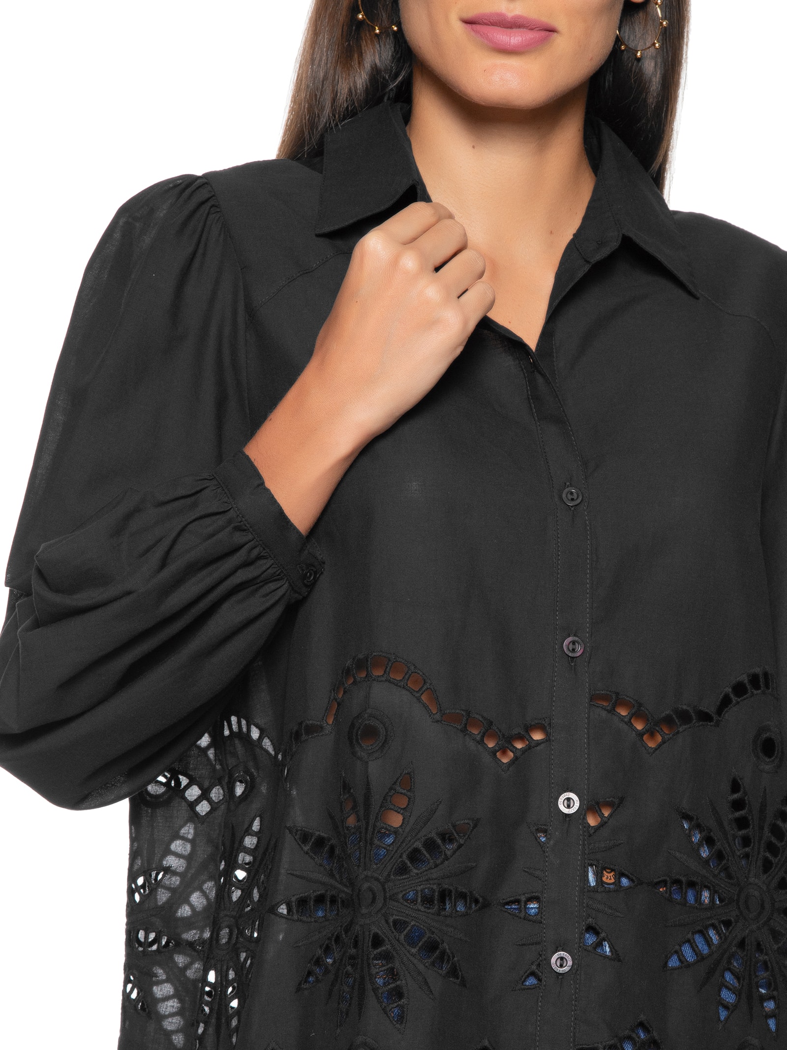 Camisa Feminina Laise Manga Bufante - Preto - Dress To
