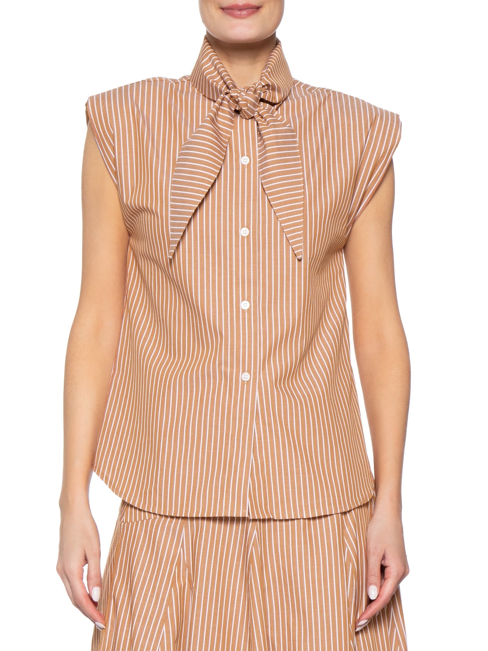 Camisa Feminina Lenço Listrada Marrom '2Essential