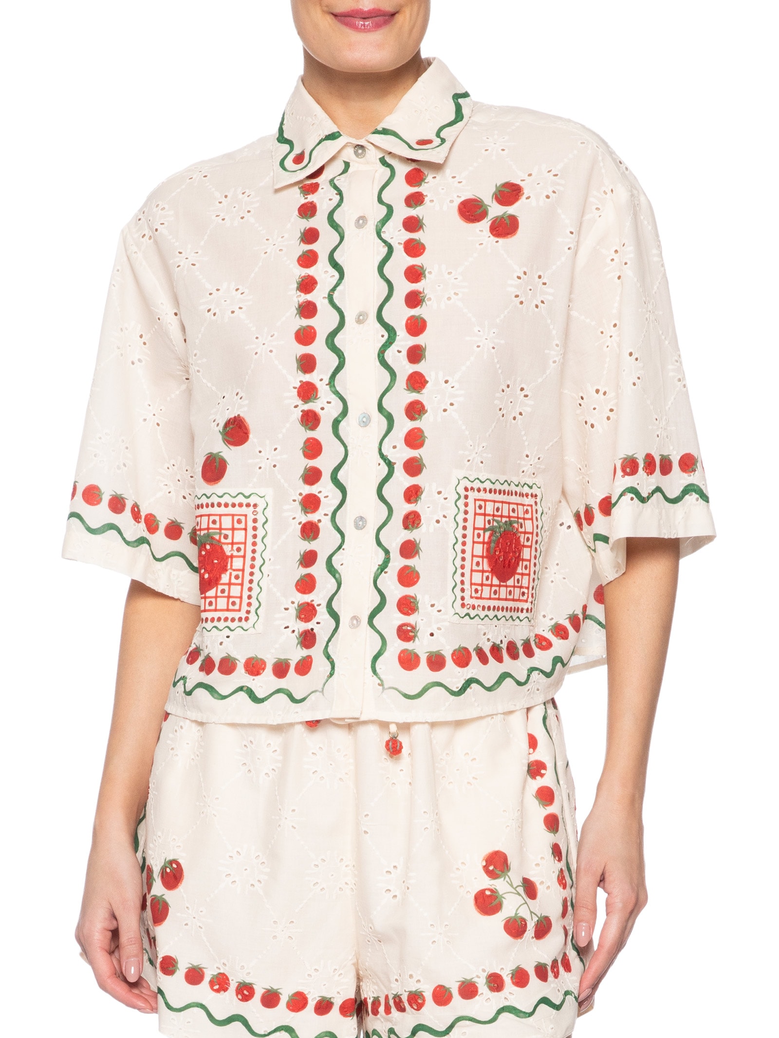 Camisa Feminina Lenço Tomatinhos Bege Farm