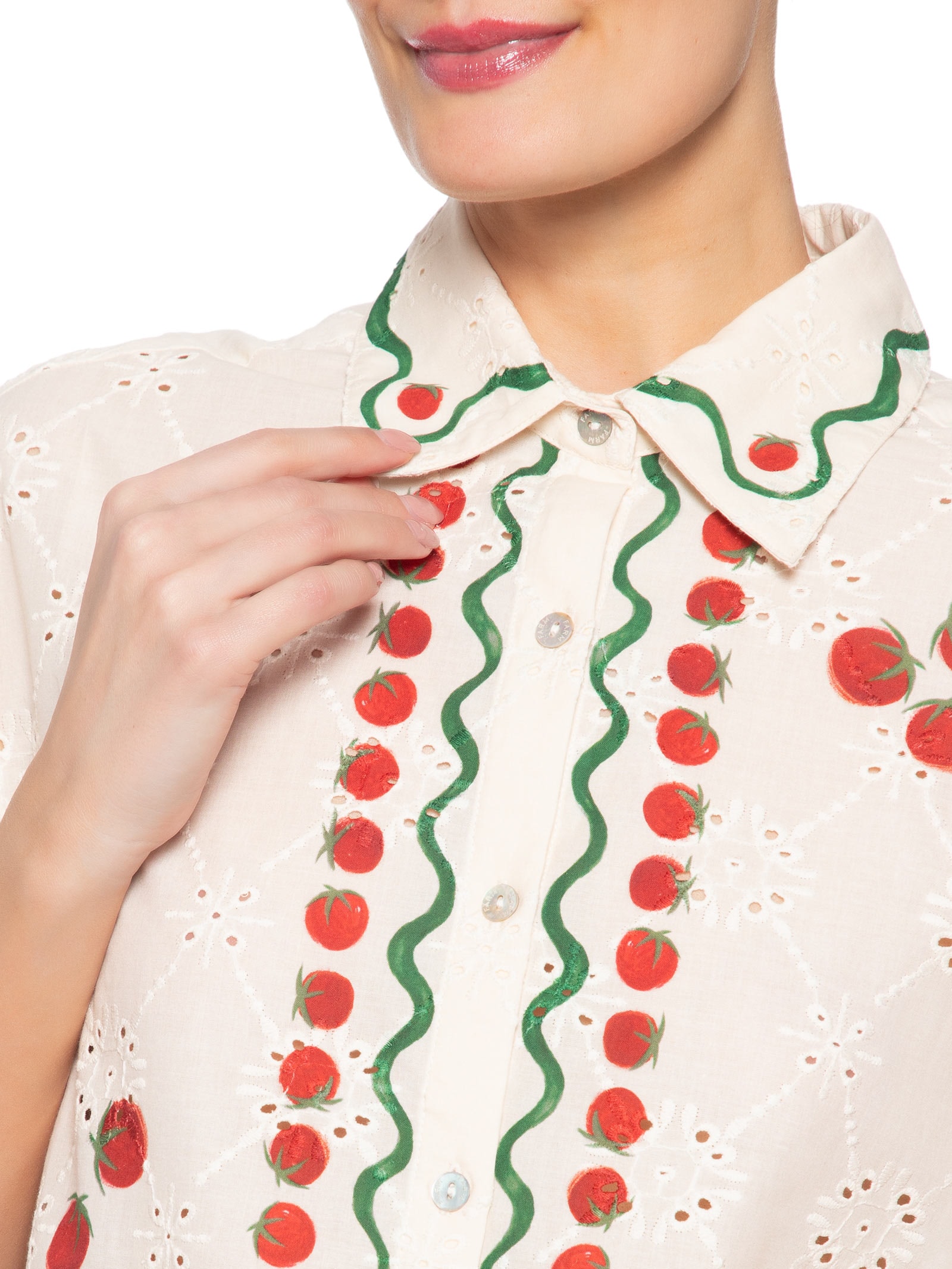 Camisa Feminina Lenço Tomatinhos Bege Farm