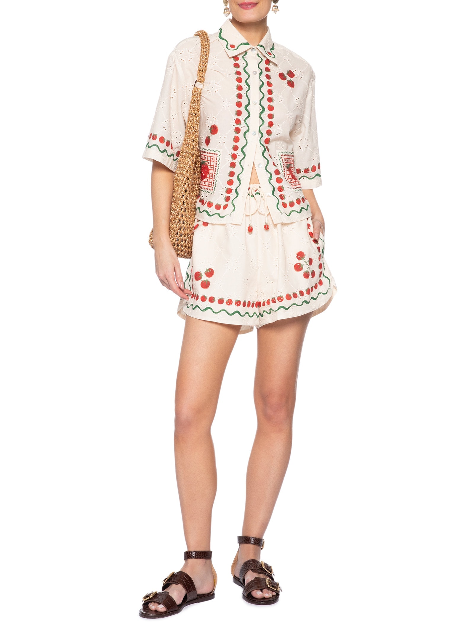 Camisa Feminina Lenço Tomatinhos Bege Farm