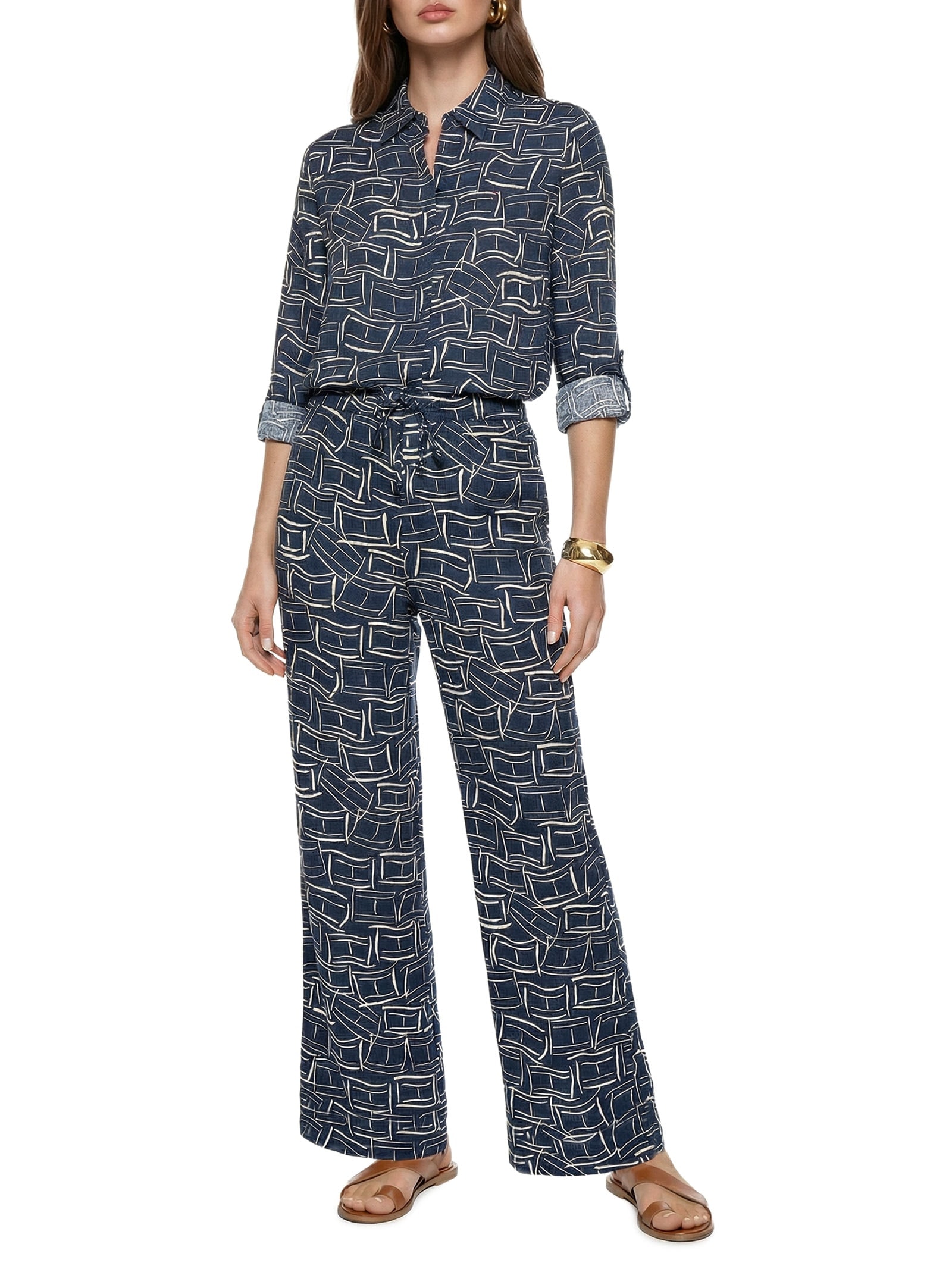 Camisa Feminina Linen Relaxed Azul Tommy Hilfiger