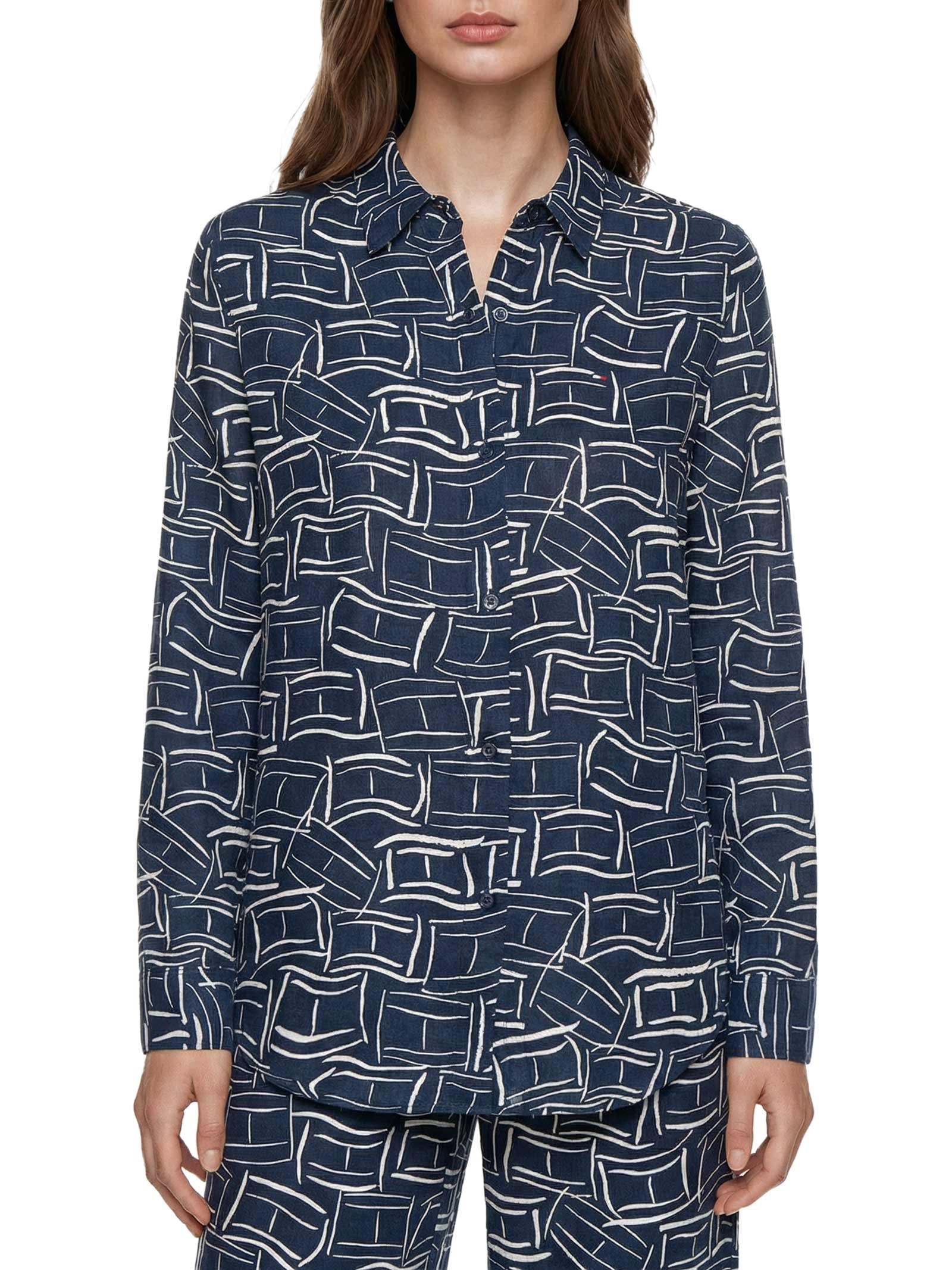 Camisa Feminina Linen Relaxed Azul Tommy Hilfiger