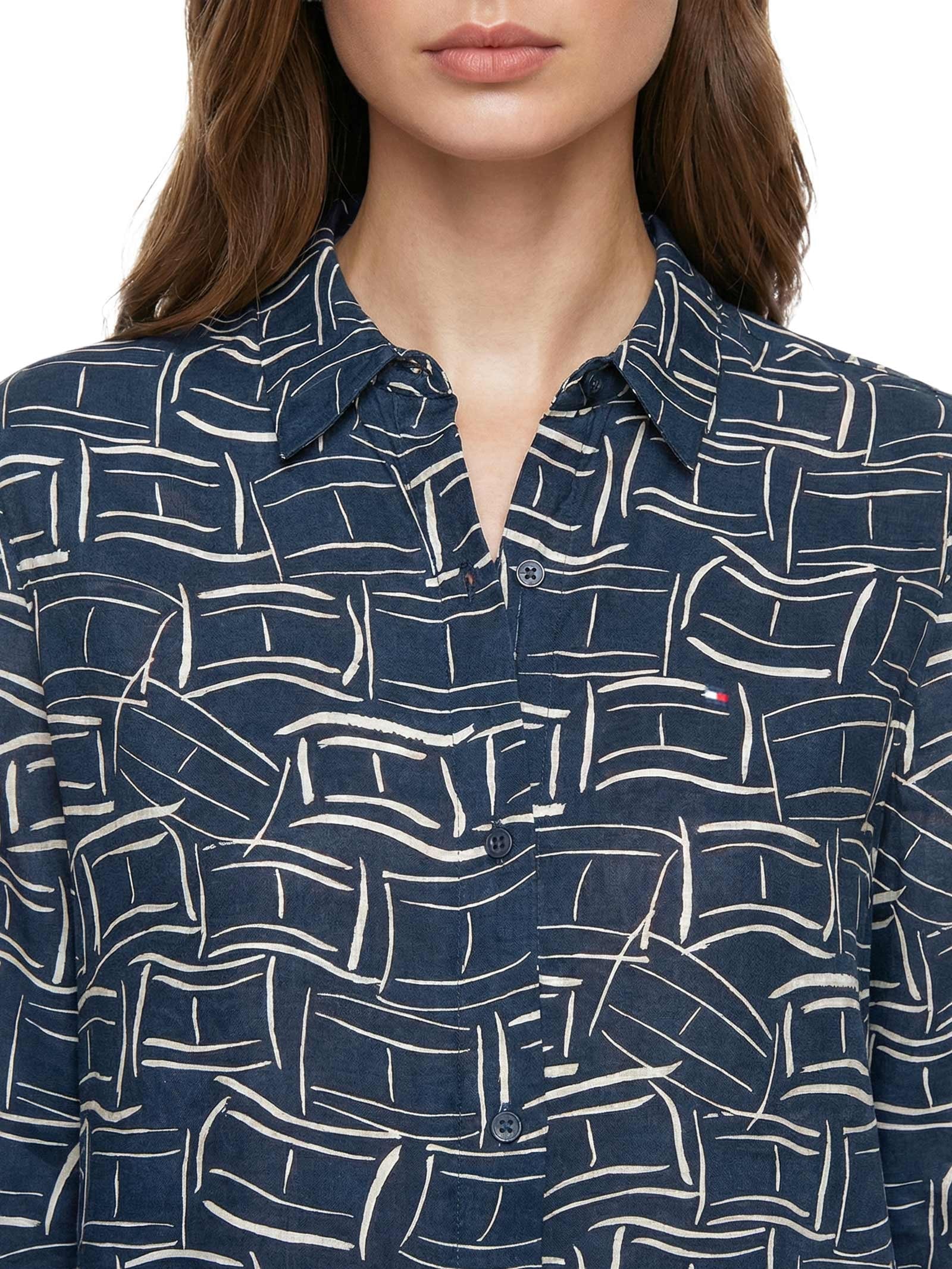 Camisa Feminina Linen Relaxed Azul Tommy Hilfiger