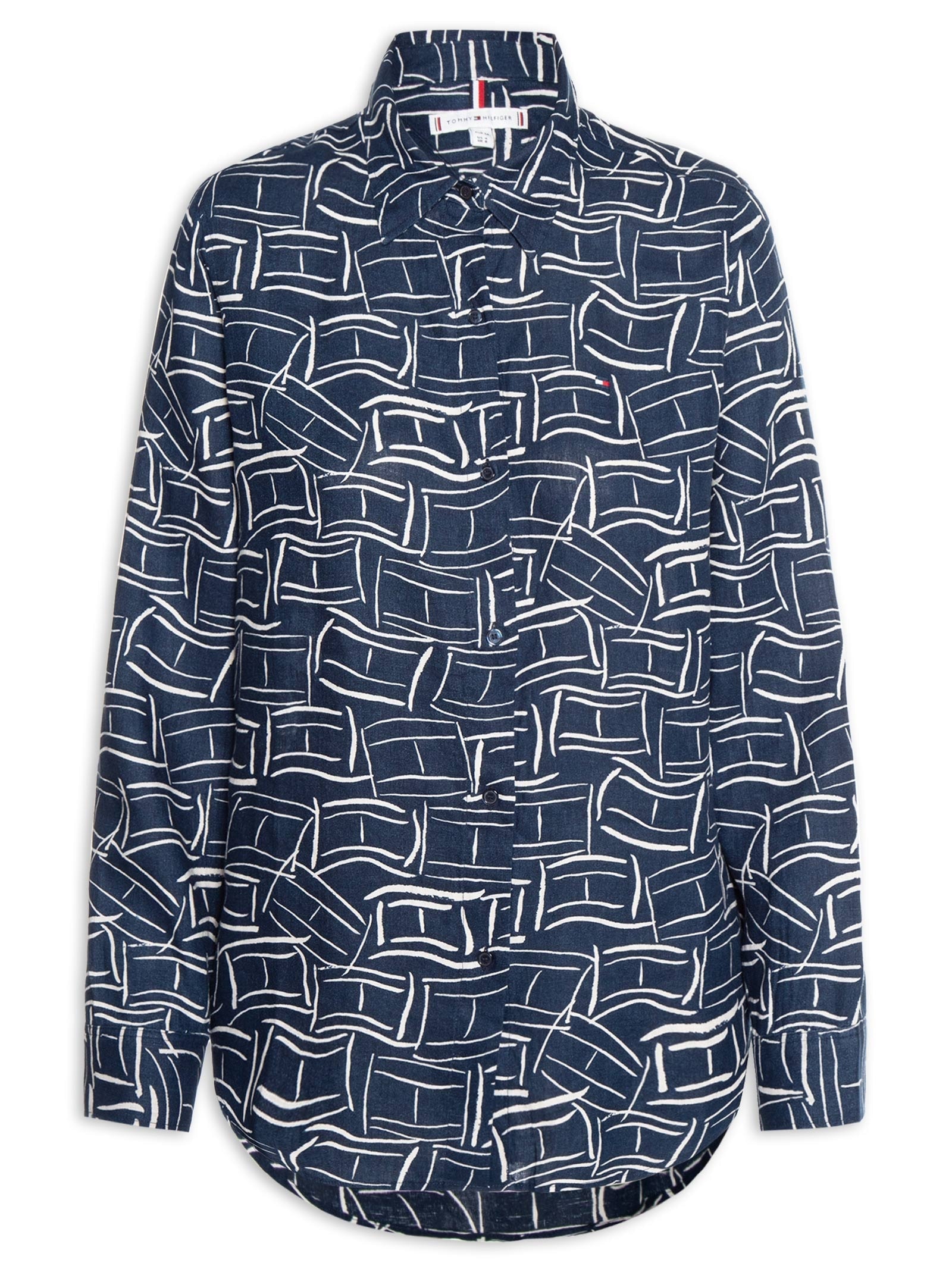 Camisa Feminina Linen Relaxed Azul Tommy Hilfiger